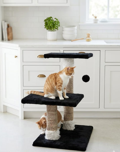 Three-Tier Black Cat Tree with Sisal Scratching Poles