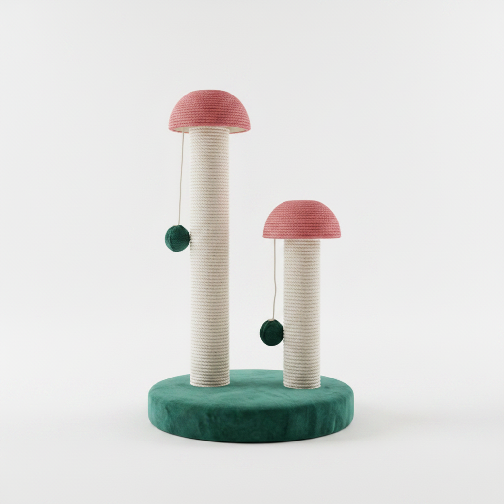 Double mushroom cat scratching post right side view