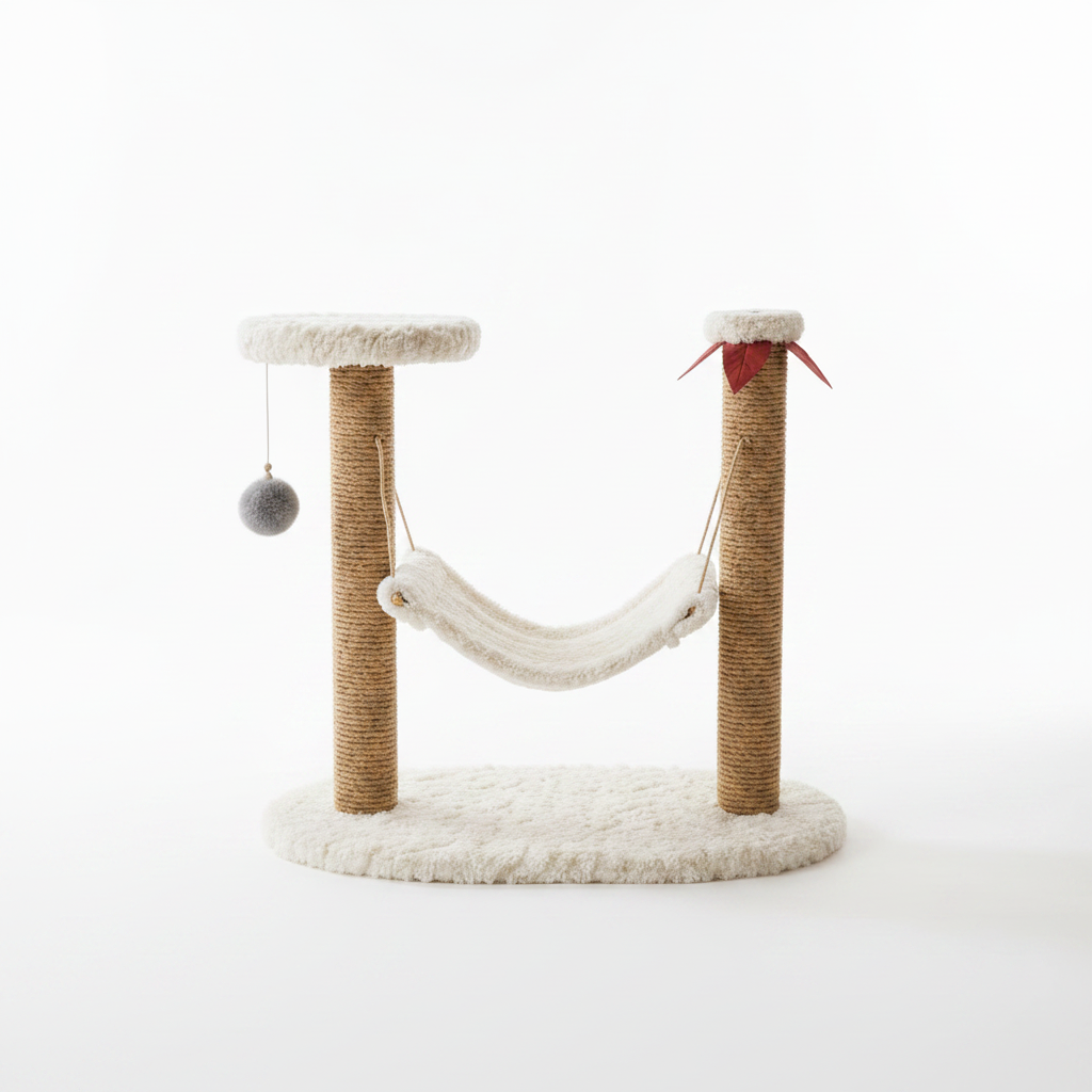Cat tree with hammock bed white studio background