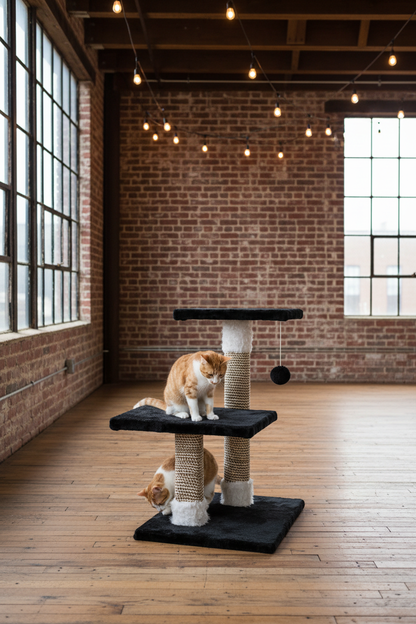 Three-Tier Black Cat Tree with Sisal Scratching Poles