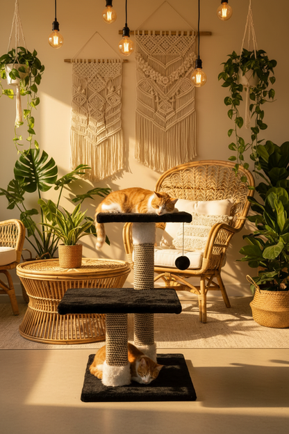 Three-Tier Black Cat Tree with Sisal Scratching Poles