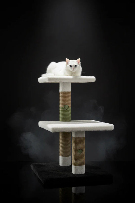 Two-Tier Cat Tree with Fluffy Platforms & Sisal Scratching Post
