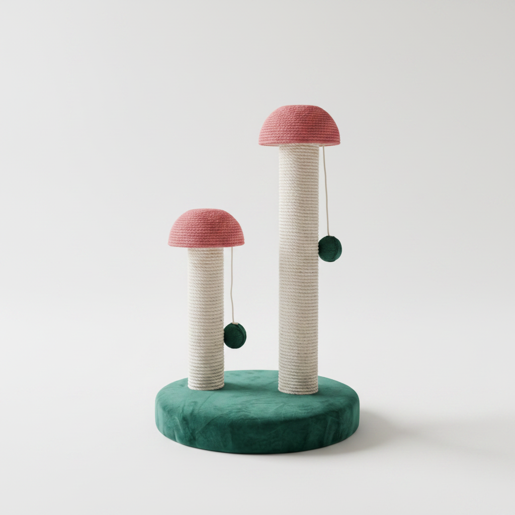 Double mushroom cat scratching post left side view