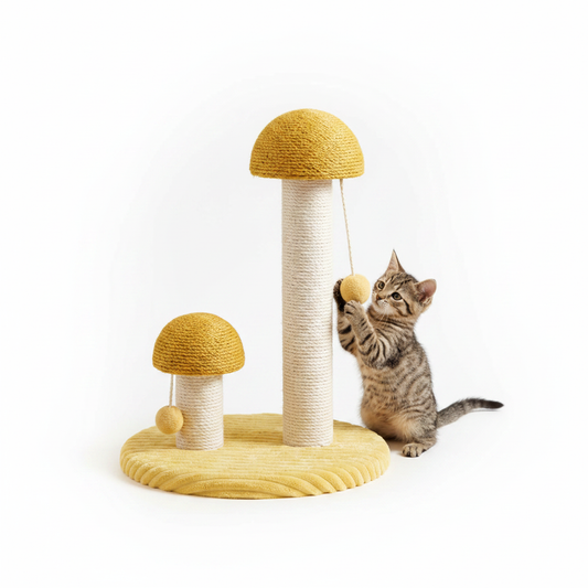 Mushroom cat scratching post left side view