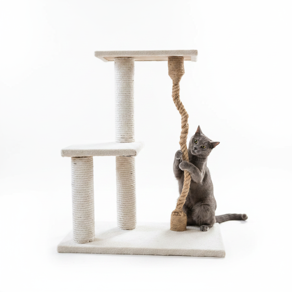Two-tier cat tree with sisal poles front view