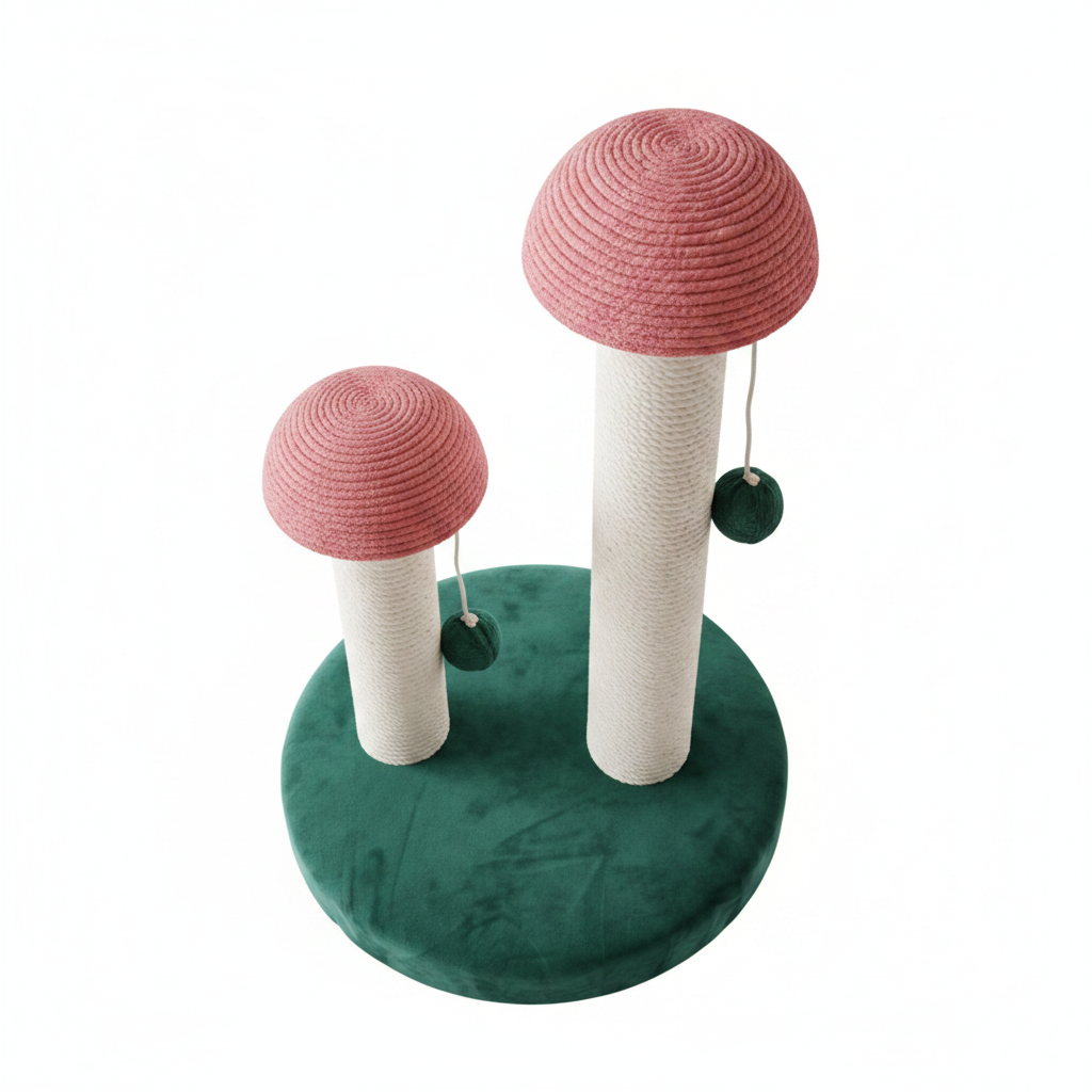 Double mushroom cat scratching post top down view
