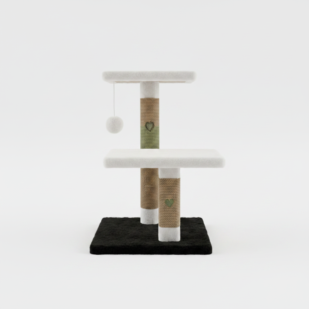 Two-tier cat tree white studio background