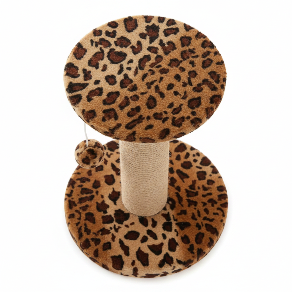 Leopard print cat scratching post top down view