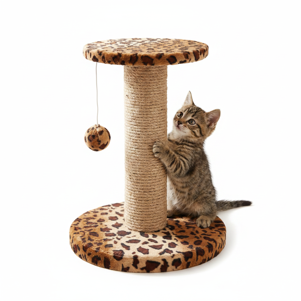 Leopard print cat scratching post front view