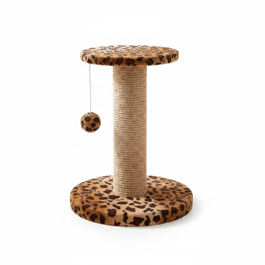 Leopard print cat scratching post left side view