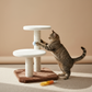 Two-tier fluffy cat tree right side beige background