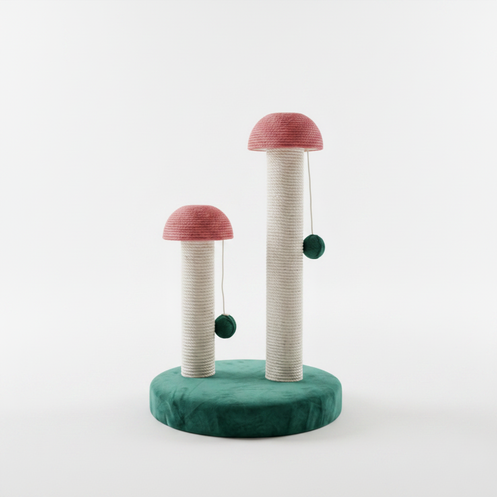 Double mushroom cat scratching post front view